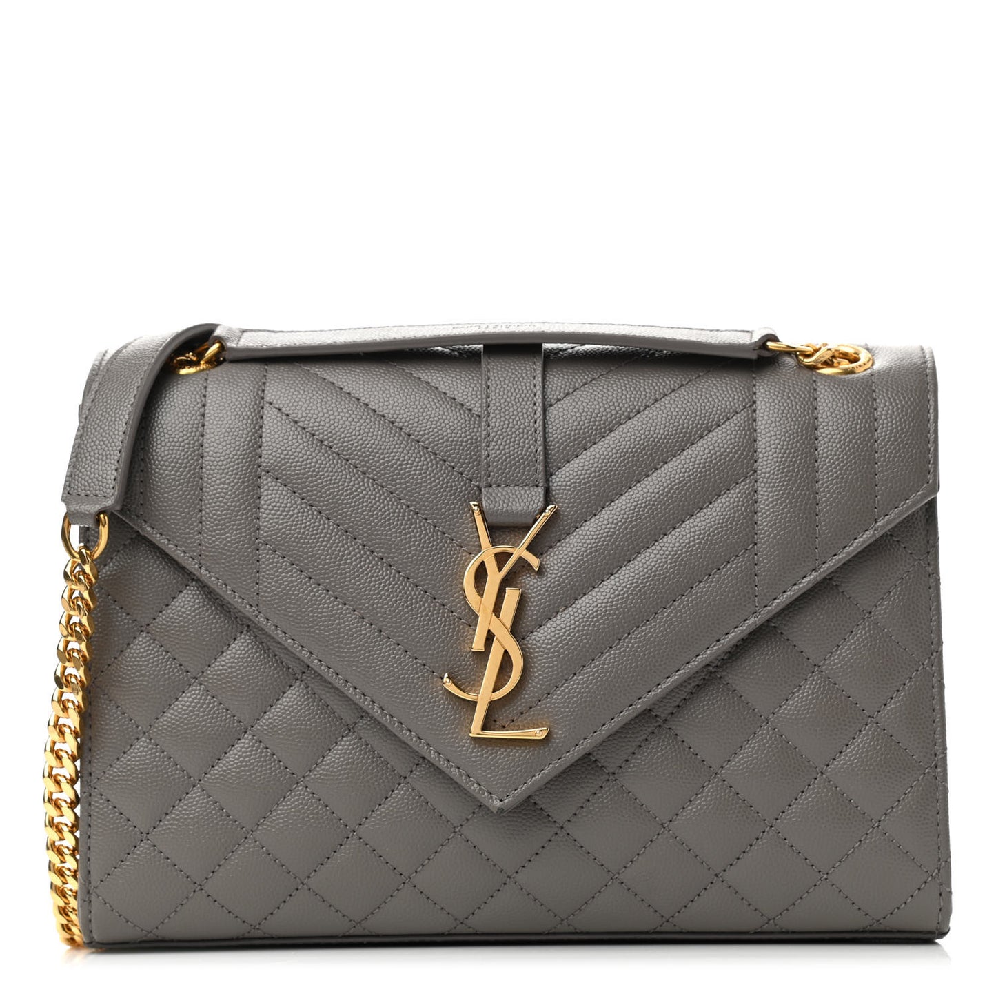 Grain De Poudre Textured Mixed Matelasse Medium Triquilt Monogram Satchel Fog