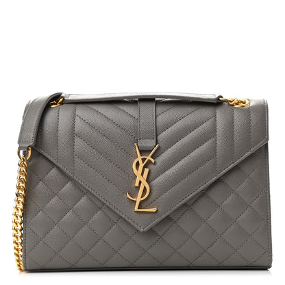 Saint Laurent Grain De Poudre Textured Mixed Matelasse Medium Triquilt Monogram Satchel Fog 1 of 10