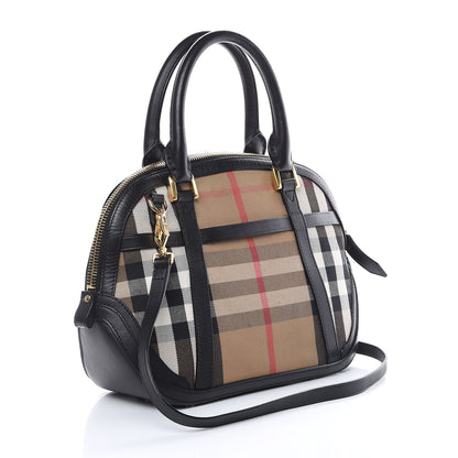 Burberry Bridle Calfskin House Check Small Orchard Bowling Bag Black 3 of 12