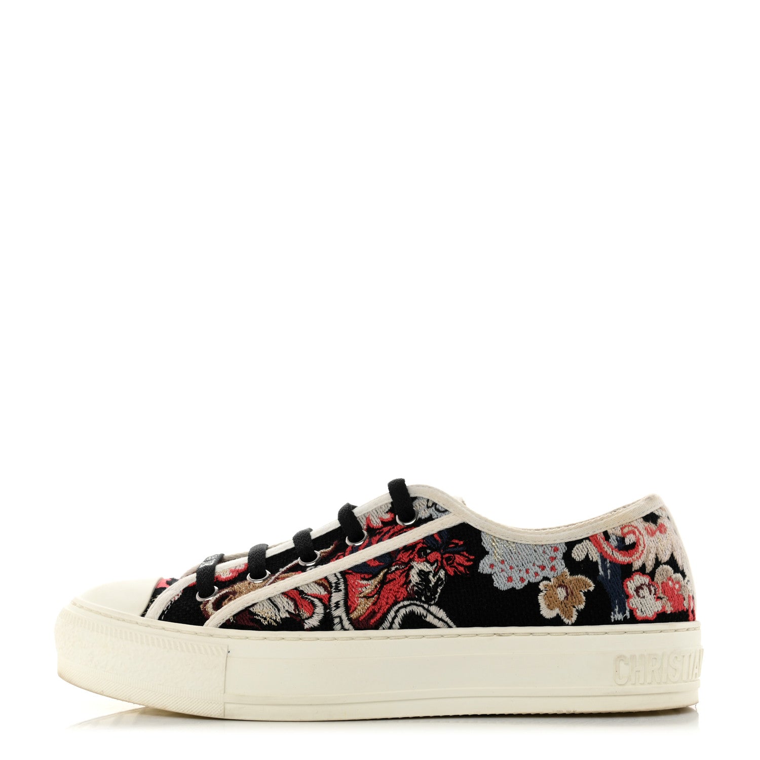 Christian Dior Cotton Floral Pop Embroidered Walk'N'Dior Low Top Sneakers 37 Red Multicolor 1 of 8