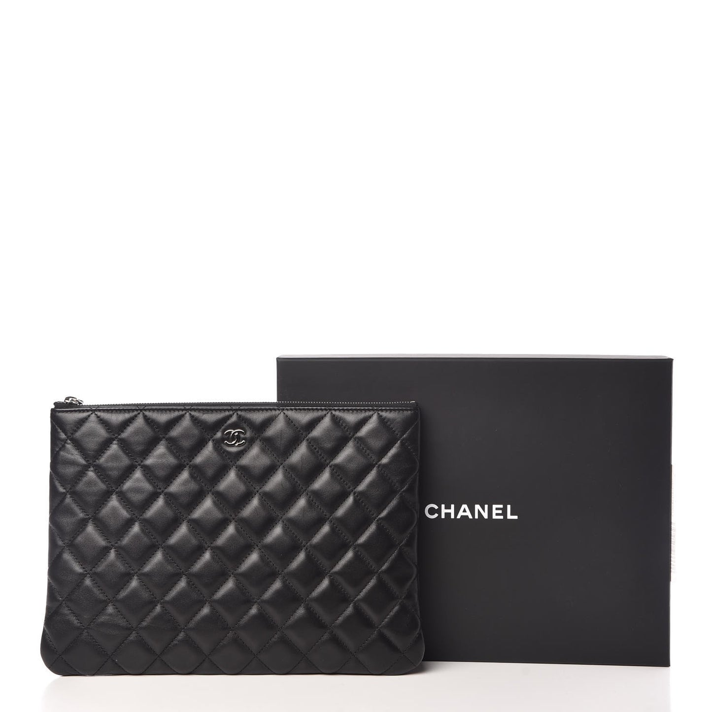 Lambskin Quilted Medium Cosmetic Case Black