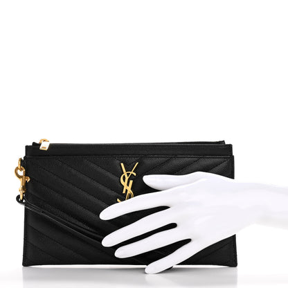 Saint Laurent Grain De Poudre Chevron Monogram Large Bill Pouch Black 2 of 10