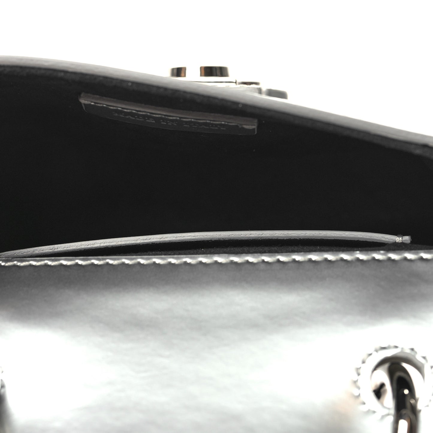 Metallic Trench Calfskin Mini DK88 Top Handle Bag Silver