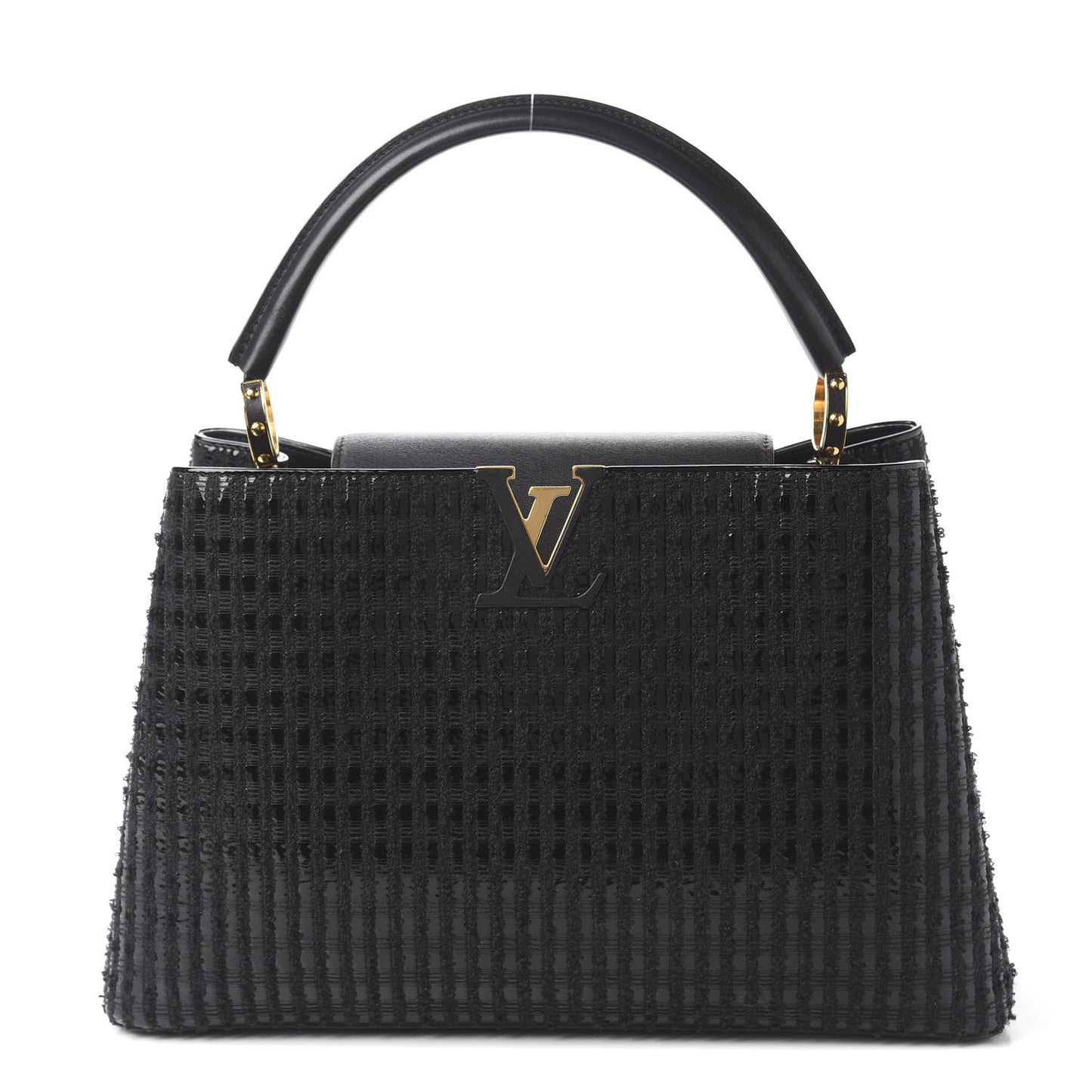 Tweed Calfskin Capucines MM Black