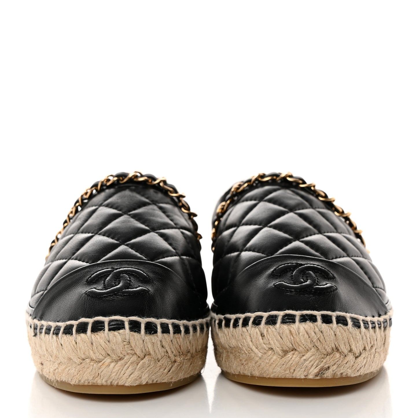 Lambskin Grosgrain Quilted CC Chain Espadrilles 35 Black