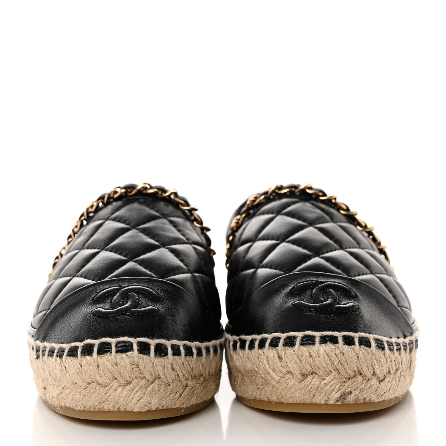 Chanel Lambskin Grosgrain Quilted CC Chain Espadrilles 35 Black 2 of 11