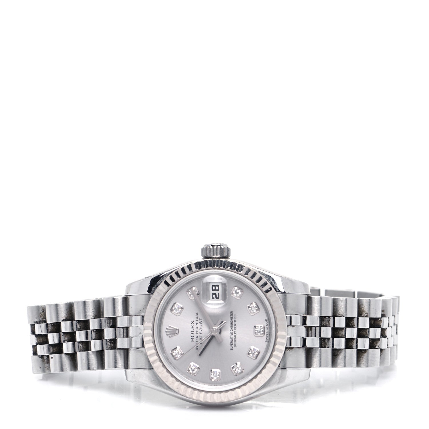 Rolex Stainless Steel 18K White Gold Diamond 26mm Oyster Perpetual Datejust Watch Silver 179174 3 of 9