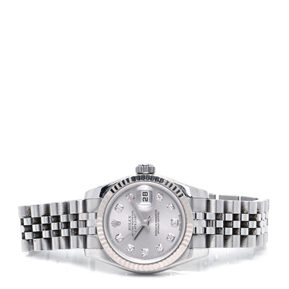Rolex Stainless Steel 18K White Gold Diamond 26mm Oyster Perpetual Datejust Watch Silver 179174 3 of 9