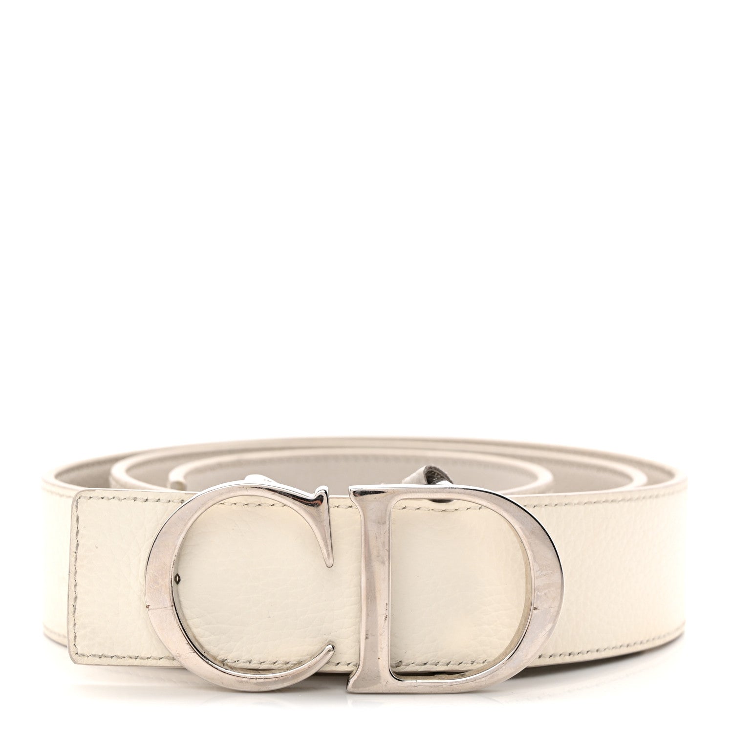 Christian Dior Grained Calfskin CD Icon Belt 95 38 White 1 of 8
