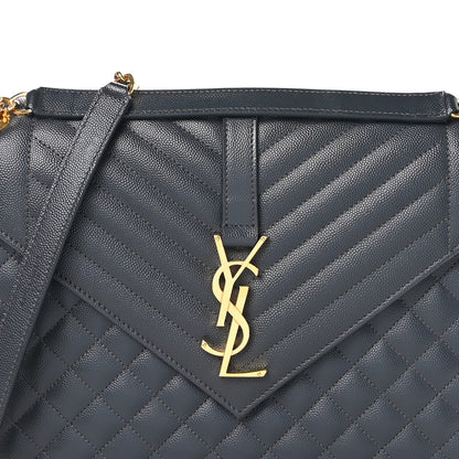 Saint Laurent Grain De Poudre Textured Mixed Matelasse Large Triquilt Monogram Satchel Dark Smog 8 of 10