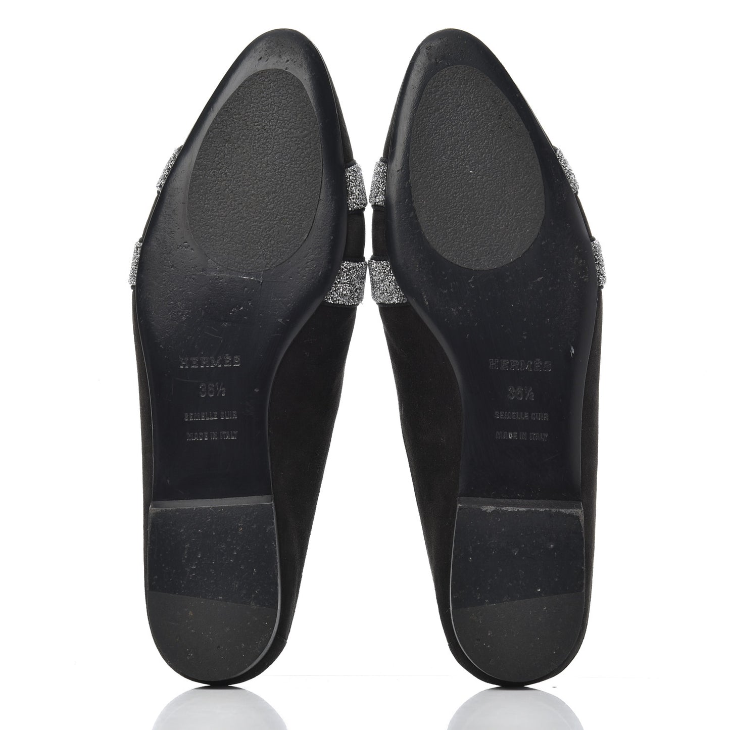 Suede Goatskin Crystal Roxane Mules 36.5 Gris Argente Black