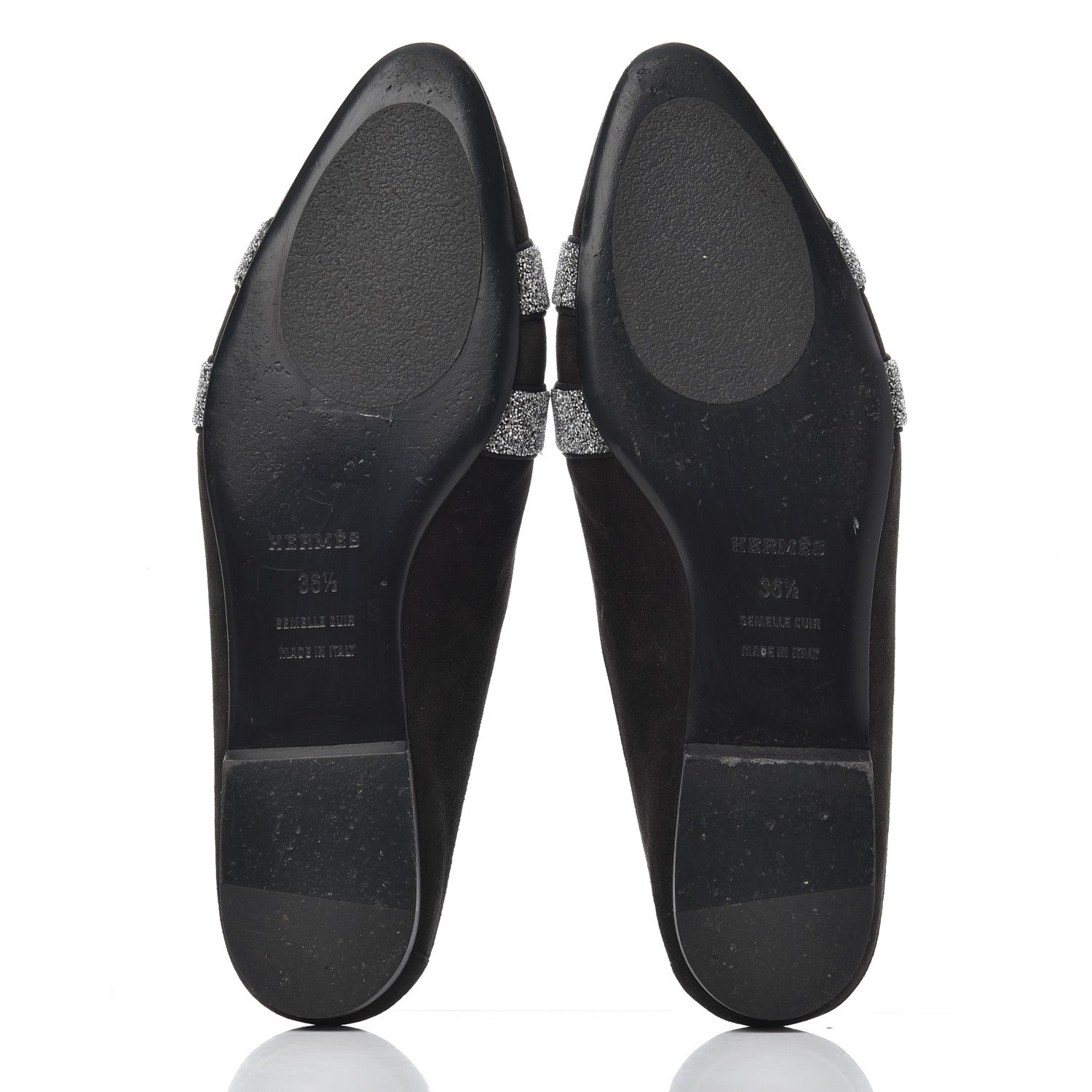 Hermes Suede Goatskin Crystal Roxane Mules 36.5 Gris Argente Black 5 of 15