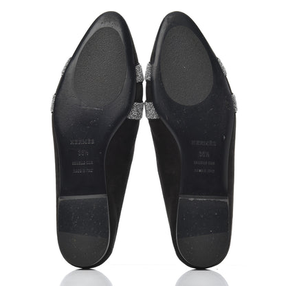 Hermes Suede Goatskin Crystal Roxane Mules 36.5 Gris Argente Black 5 of 15