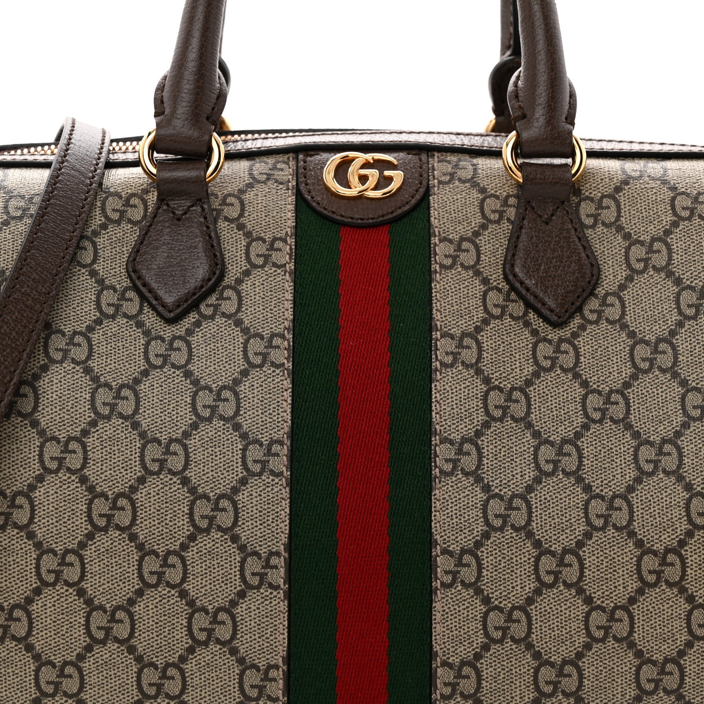 GG Supreme Monogram Web Medium Ophidia Top Handle Bag Beige Ebony