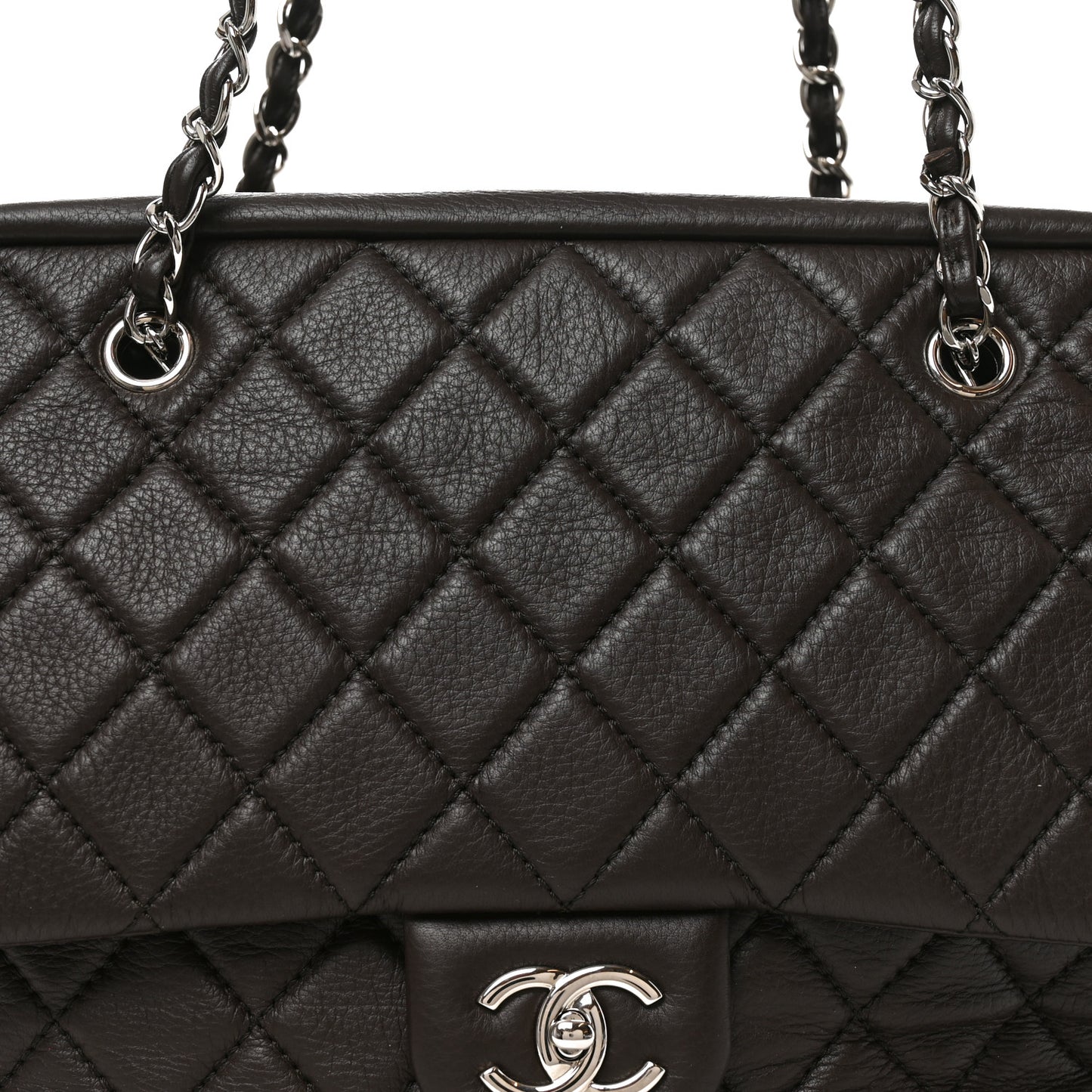 Lambskin Quilted Travel Flap Tote Dark Brown