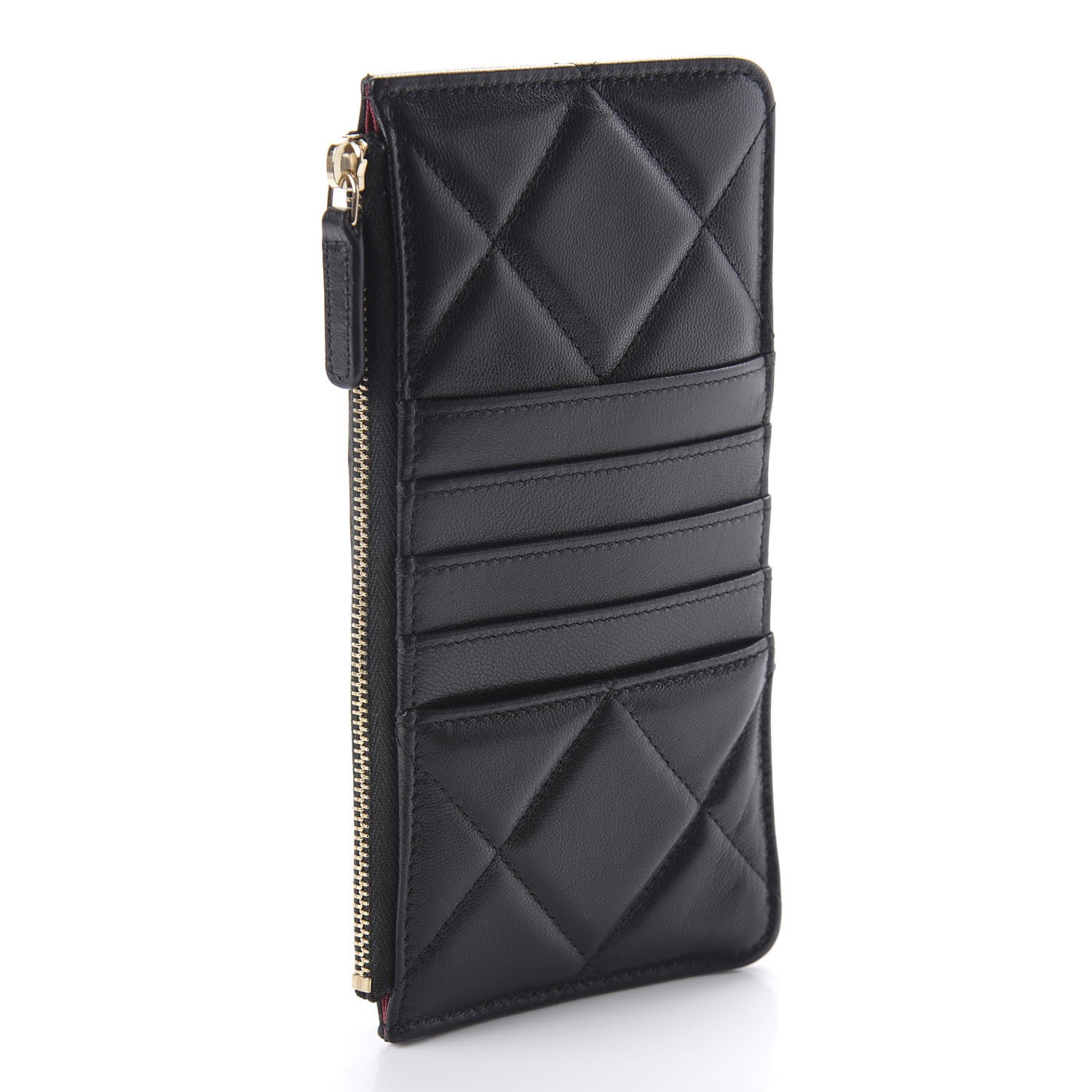 Chanel Goatskin Quilted 19 Flat Wallet Pouch Black 3 of 10