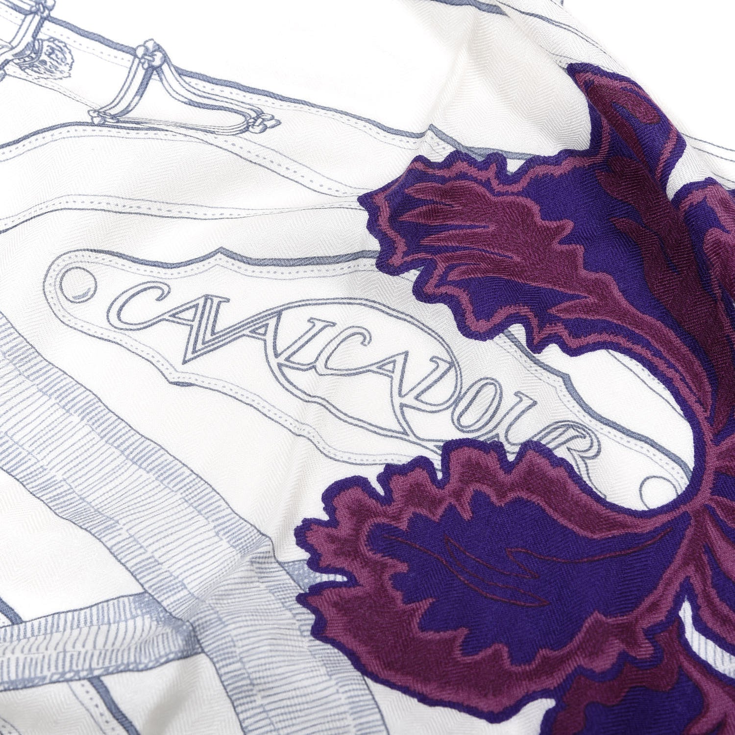 Hermes Cashmere Silk Cavalcadour Shawl 140 Blanc Violet Rose 5 of 6