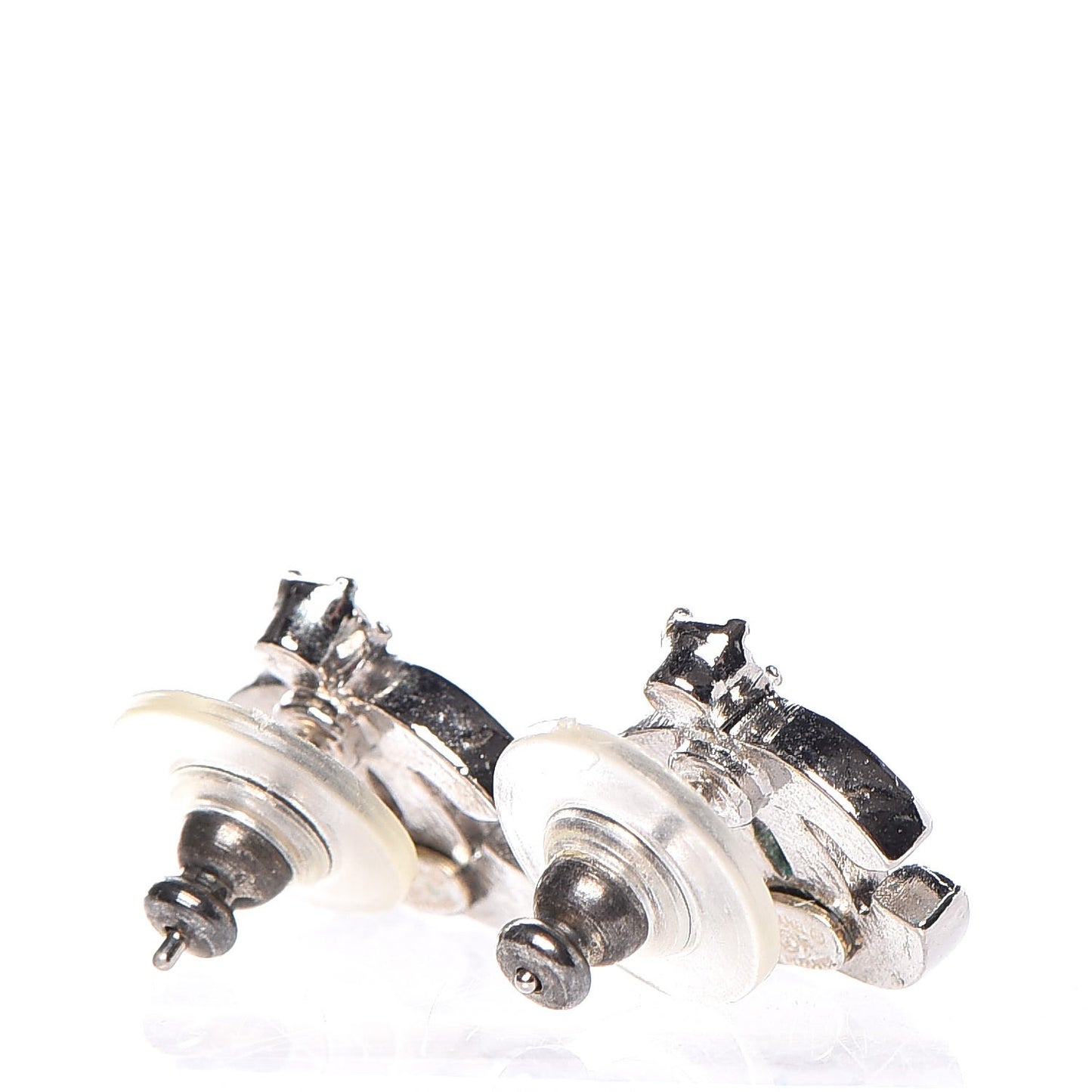 Enamel Crystal CC Earrings Beige Silver