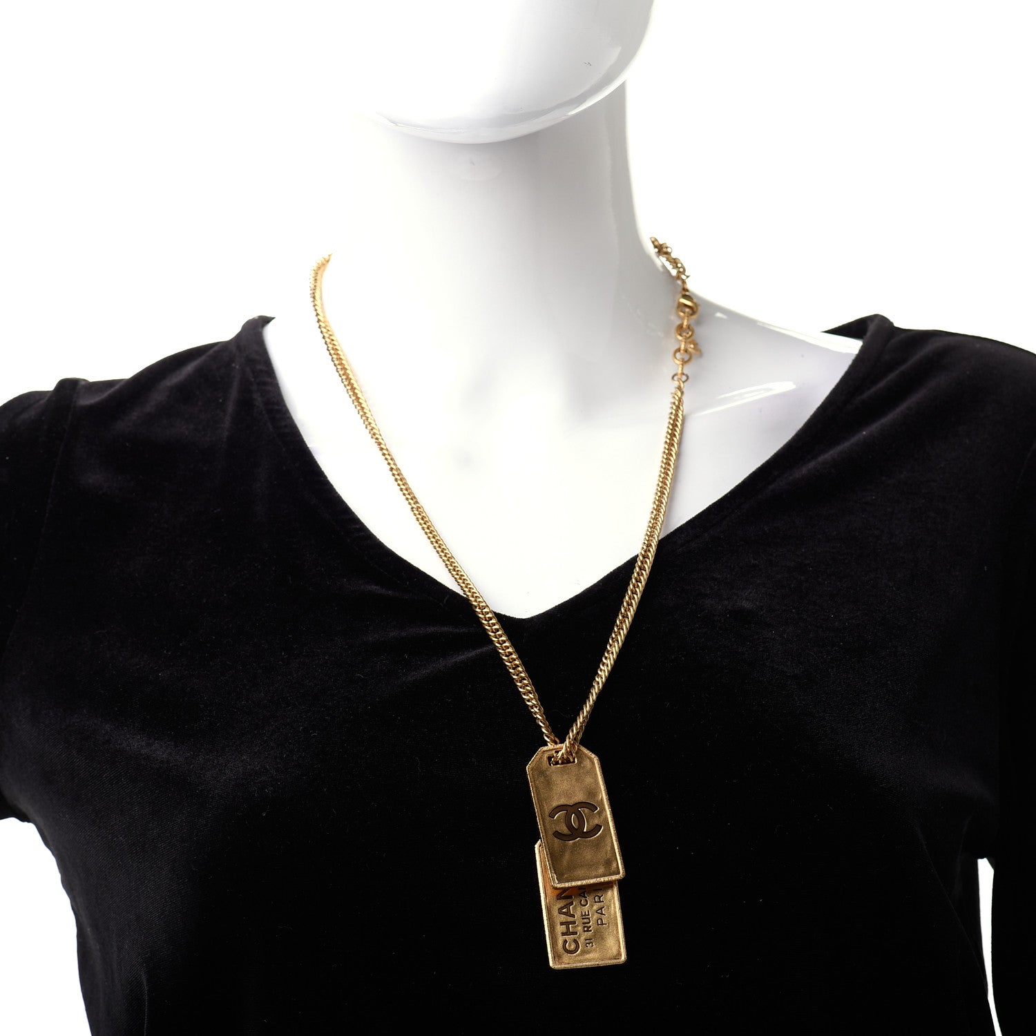 Chanel ID Dog Tag Charm Necklace Gold 2 of 5