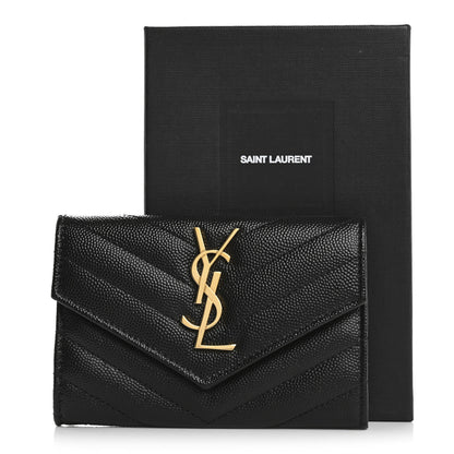 Saint Laurent Grain De Poudre Matelasse Chevron Small Monogram Envelope Wallet Black 10 of 10