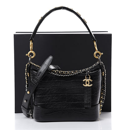 Chanel Calfskin Crocodile Embossed Small Gabrielle Cocodile Hobo Black 11 of 11