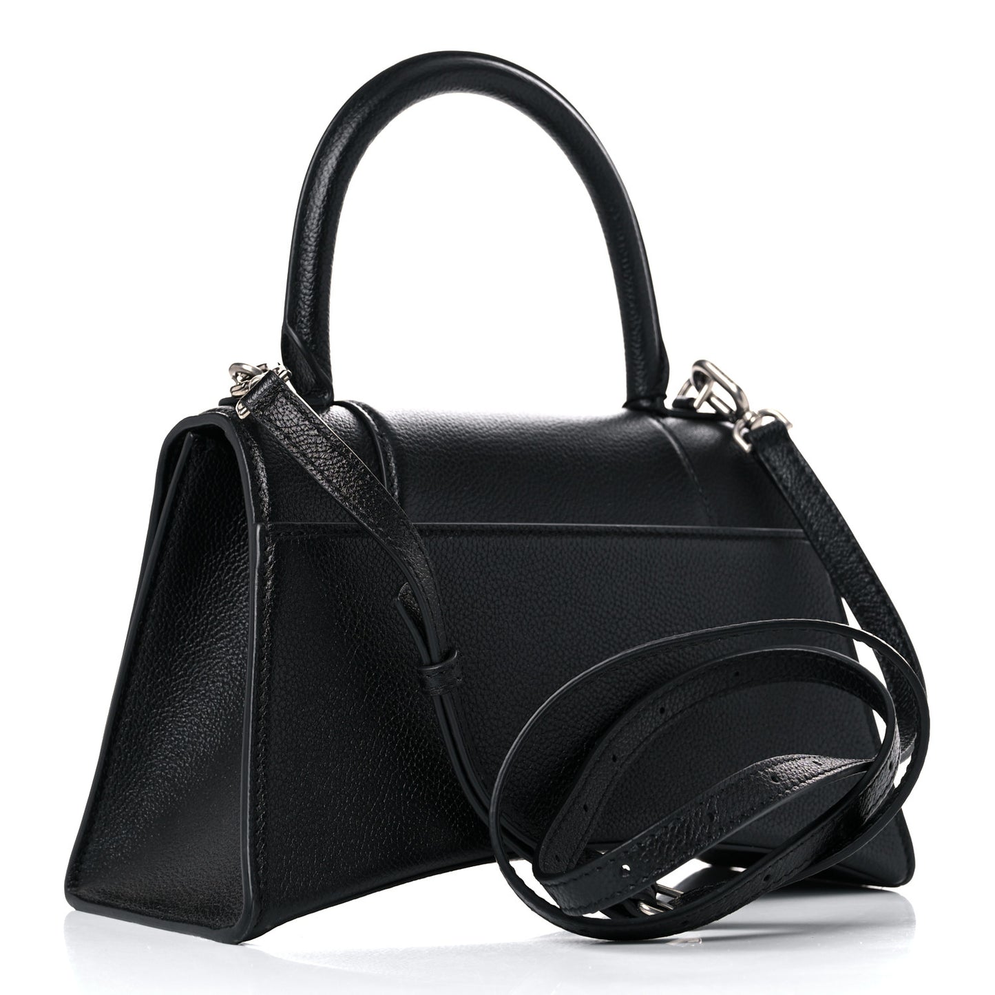 Grained Calfskin Small Hourglass Top Handle Bag Black