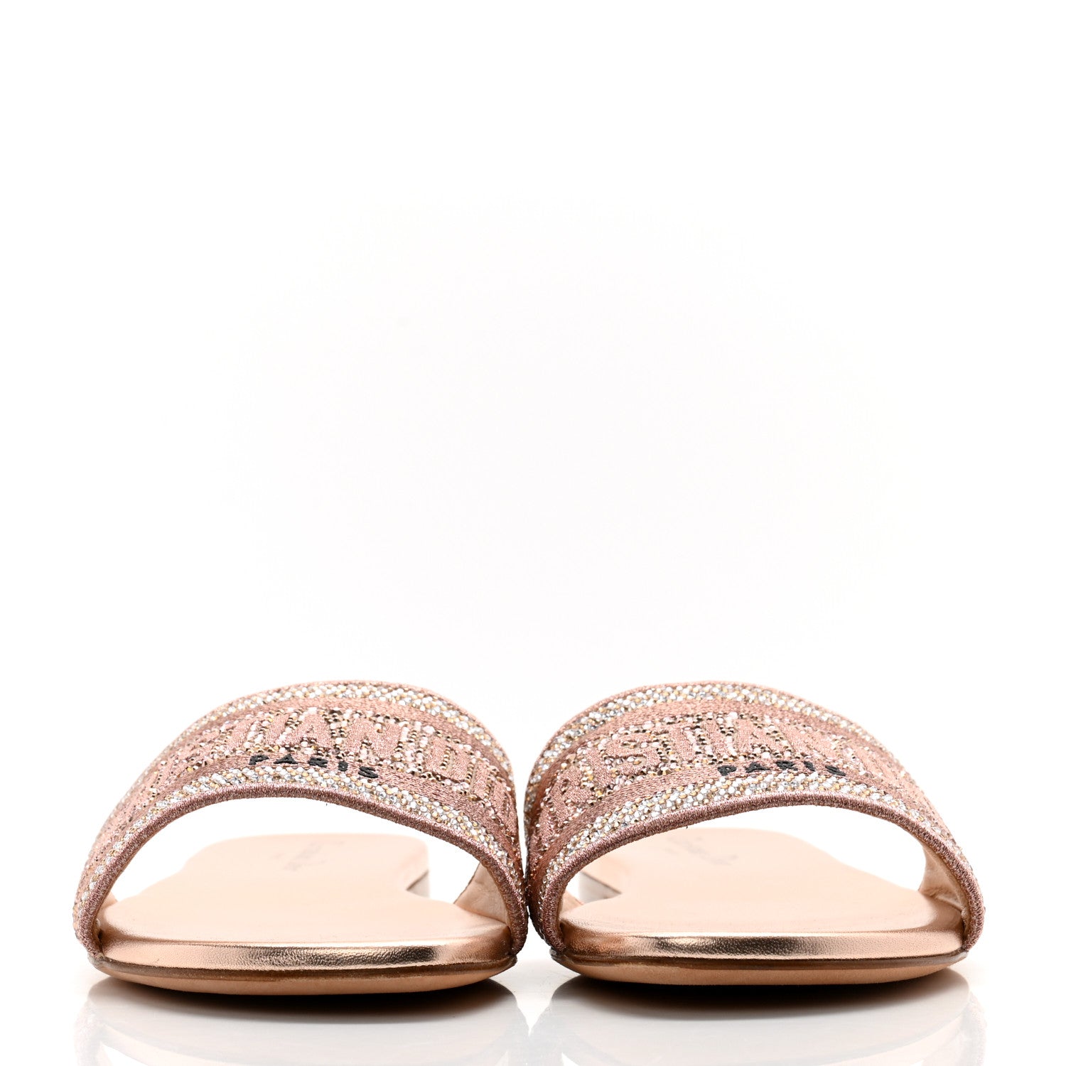 Christian Dior Cotton Laminated Calfskin Strass Embroidered Dway Slide Sandals 37.5 Rose Des Vents 2 of 11