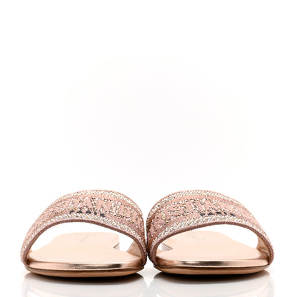 Christian Dior Cotton Laminated Calfskin Strass Embroidered Dway Slide Sandals 37.5 Rose Des Vents 2 of 11