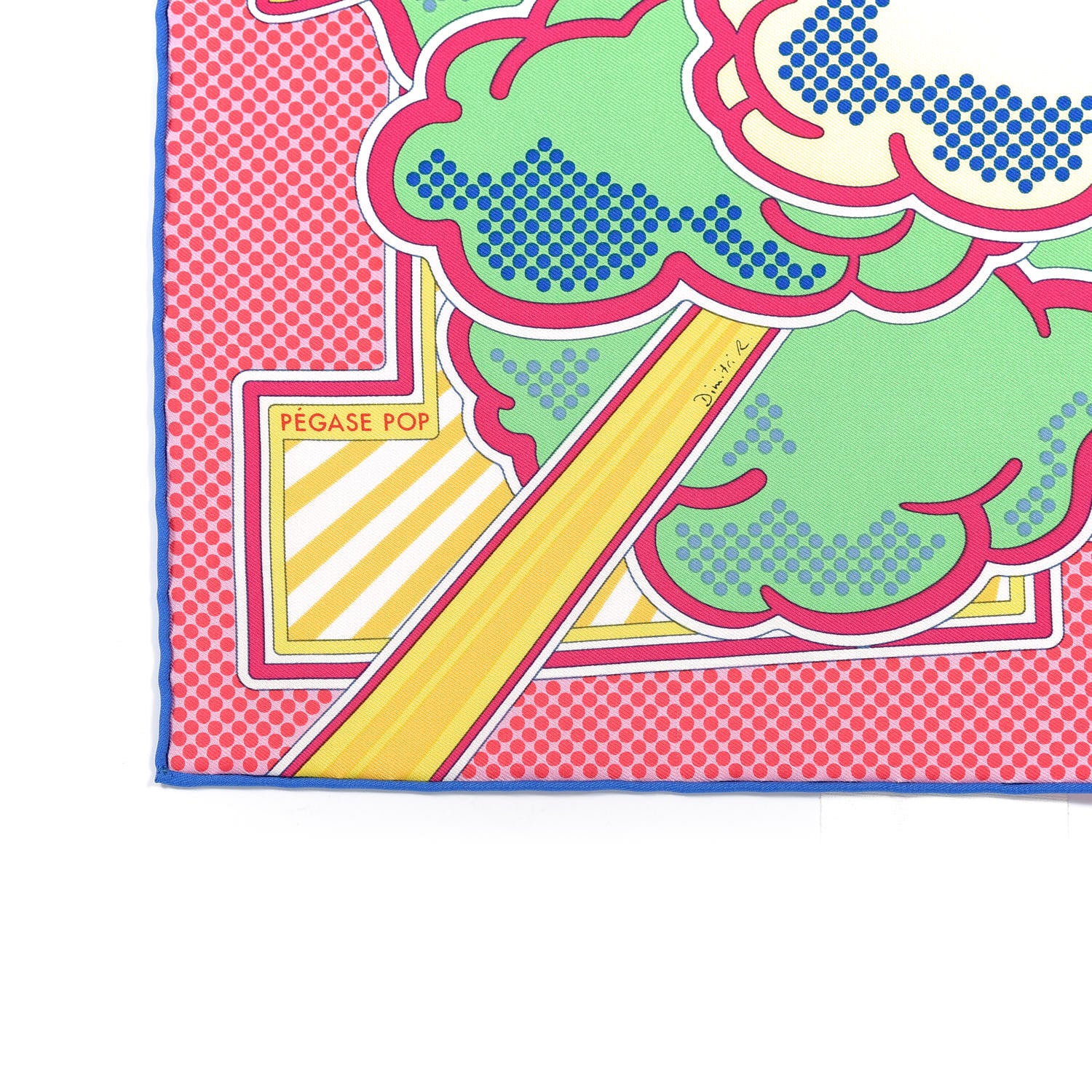 Hermes Silk Pegase Pop Pocket Square Rose Vif Vert Jaune 2 of 5