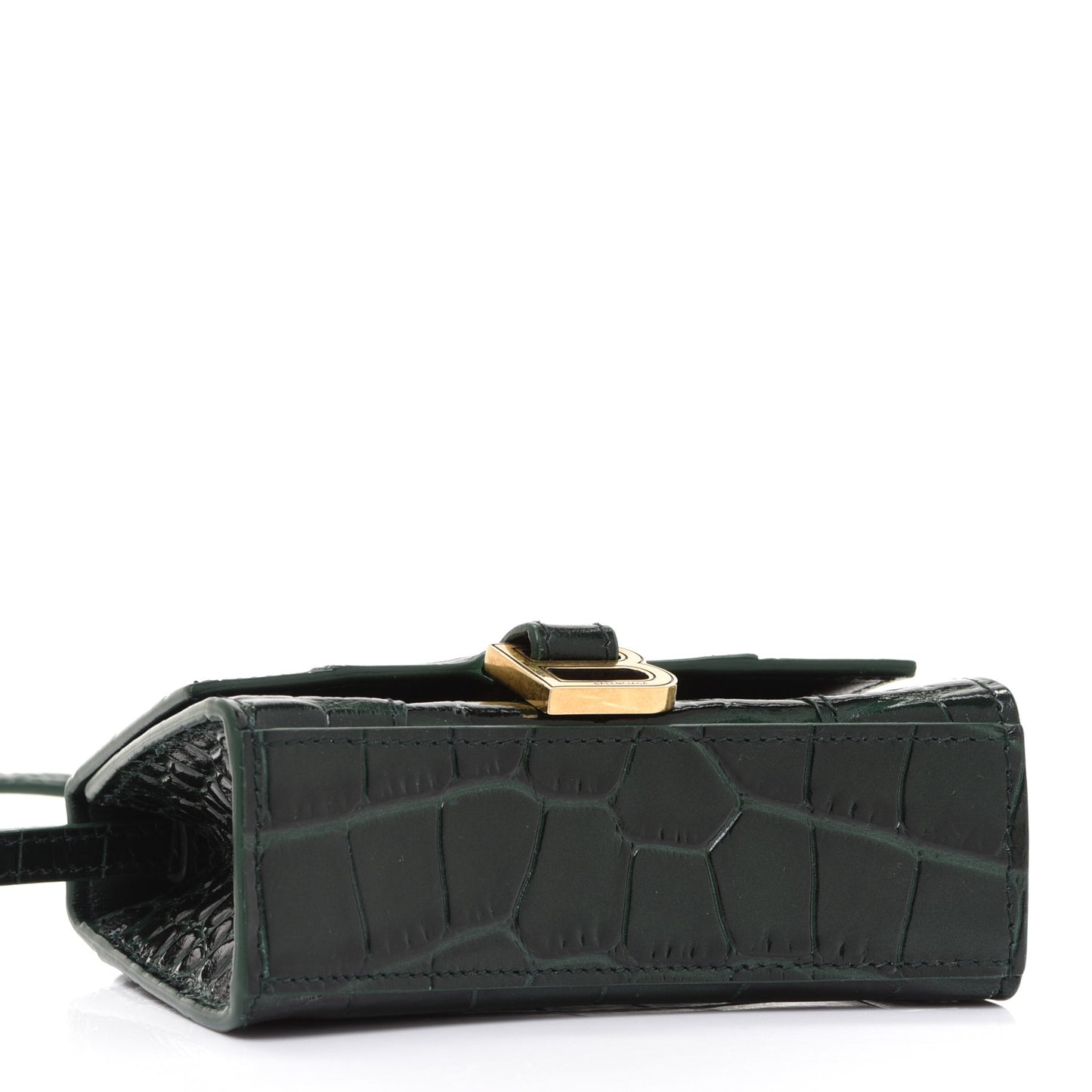 Shiny Calfskin Crocodile Embossed Hourglass Top Handle Bag Mini Forest Green
