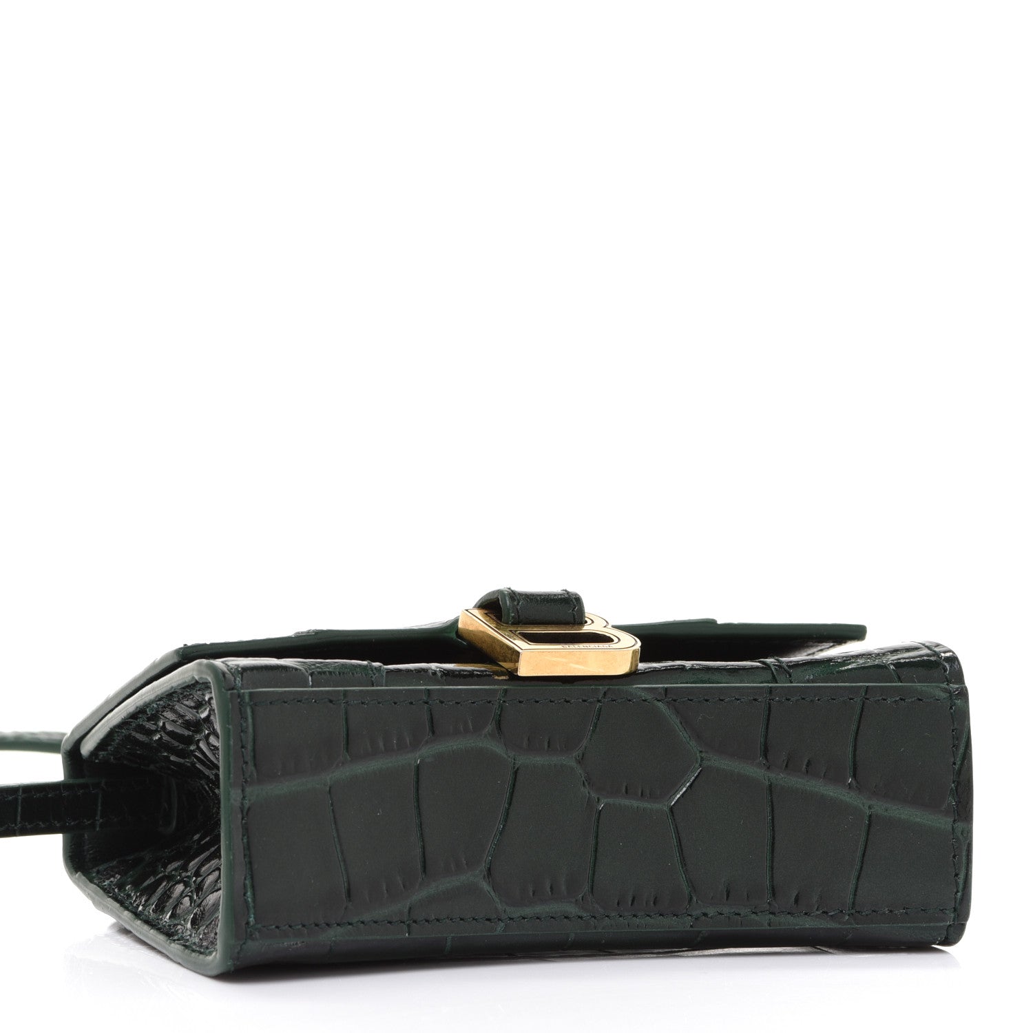 Balenciaga Shiny Calfskin Crocodile Embossed Hourglass Top Handle Bag Mini Forest Green 4 of 8