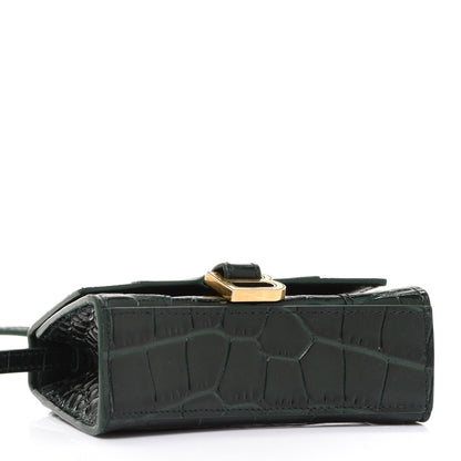 Balenciaga Shiny Calfskin Crocodile Embossed Hourglass Top Handle Bag Mini Forest Green 4 of 8