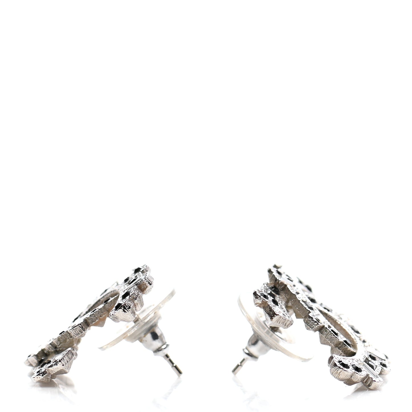 Baguette Crystal CC Earrings Silver Black