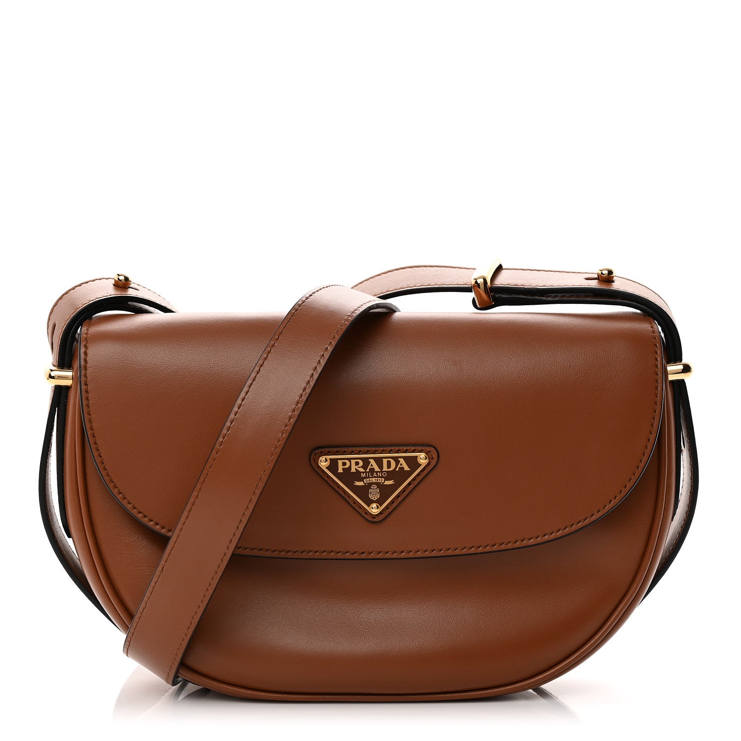 Prada Soft Calfskin Traingle Arque Flap Shoulder Bag Cognac 1 of 10
