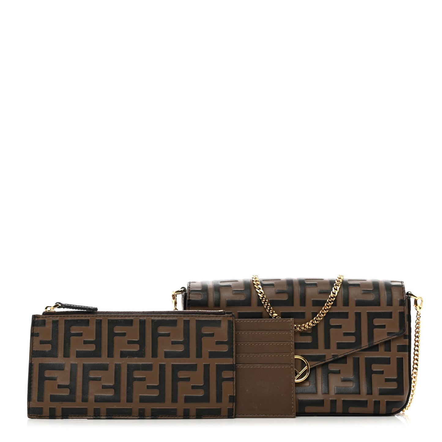 Vitello Soft F is Fendi Bi-Color FF 1974 Embossed Envelope Wallet On Chain with Pouches Maya Black