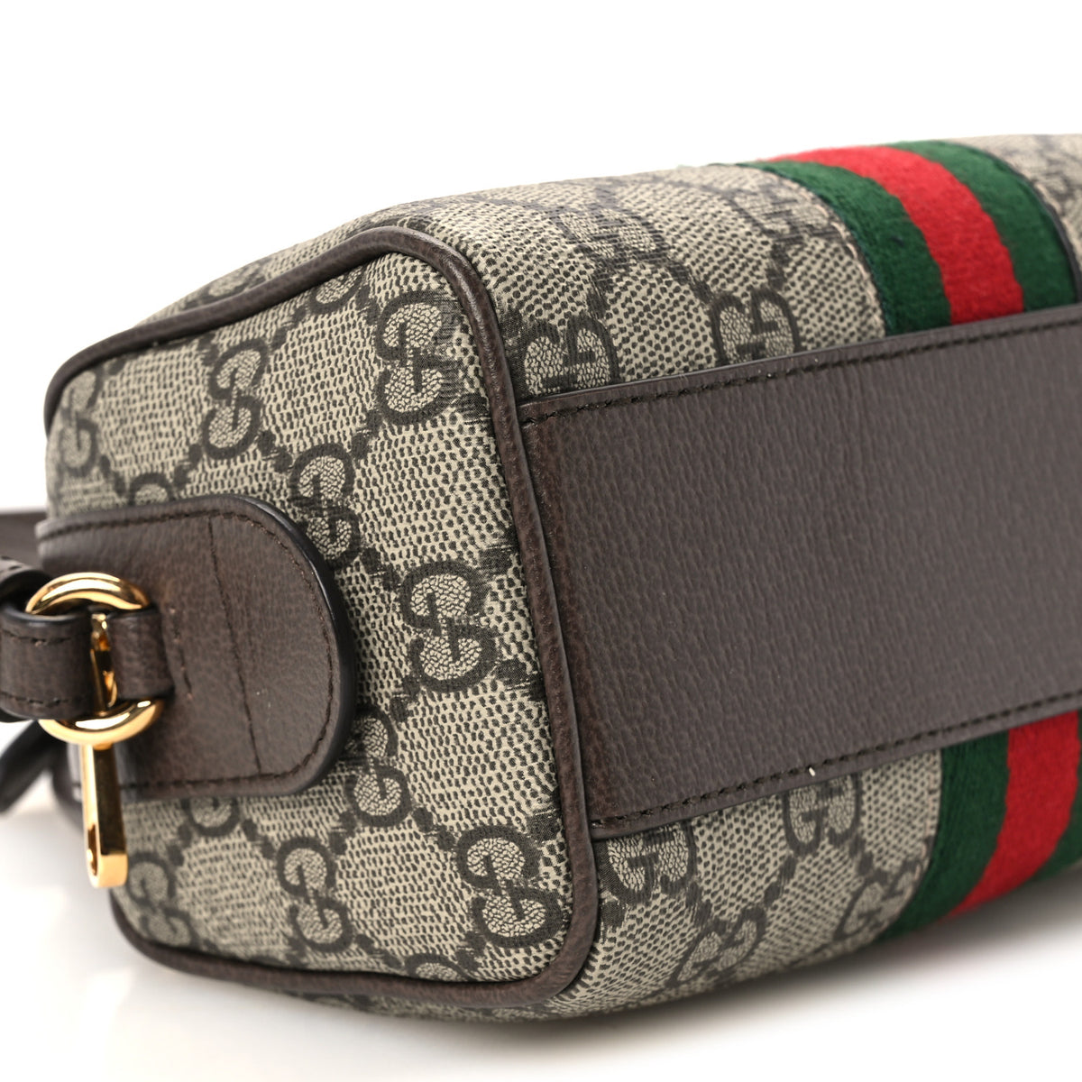 GG Supreme Monogram Textured Dollar Calfskin Web Super Mini Ophidia Top Handle Bowler Bag Beige Ebony New Acero