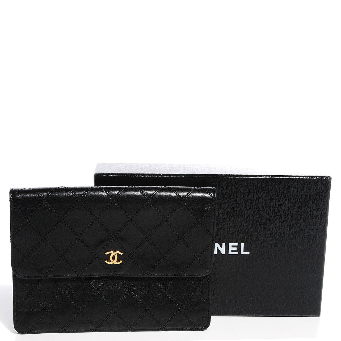 Lambskin Diamond Stitch Compact Wallet Black