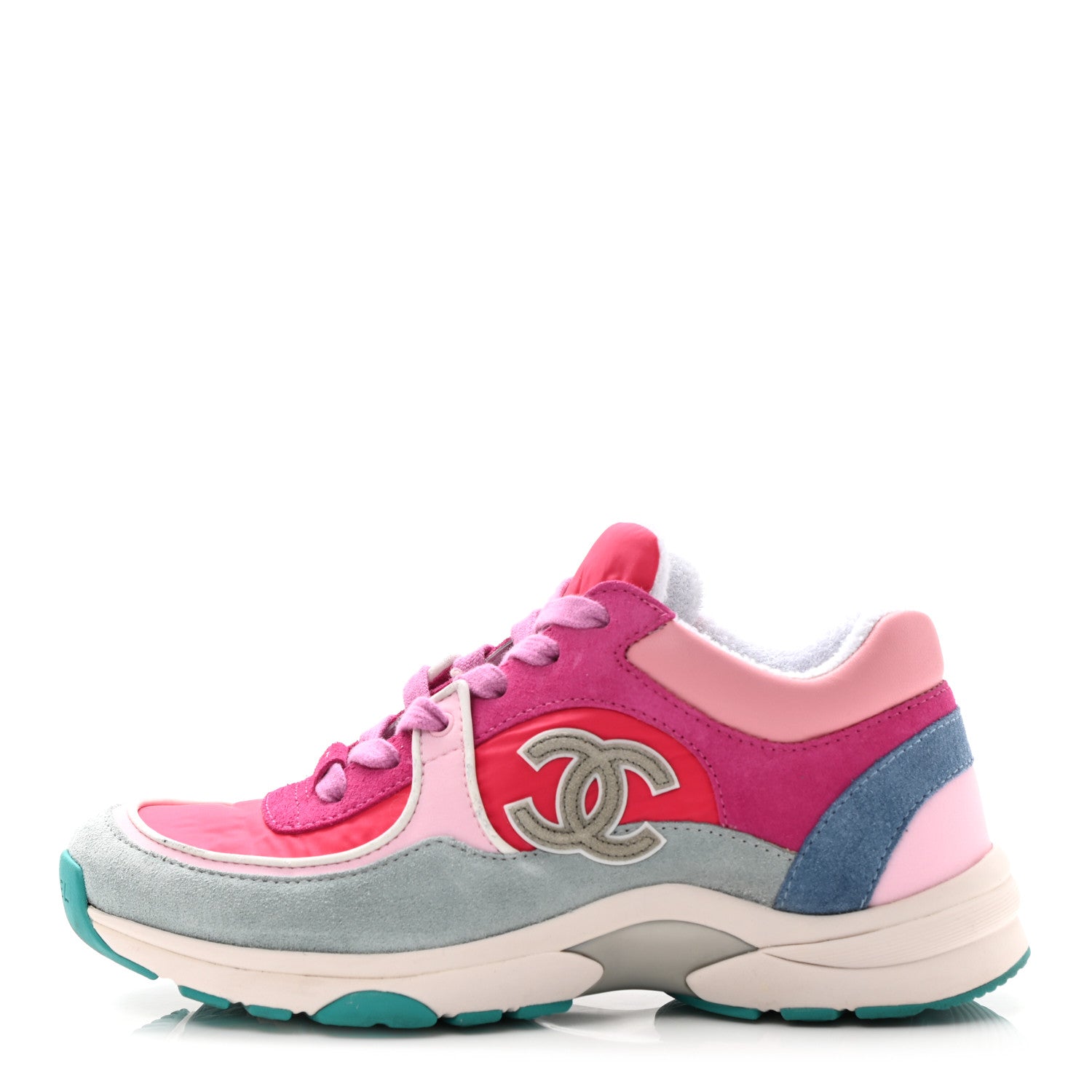 Chanel Nylon Calfskin Suede Womens CC Sneakers 36 Fuchsia Pink 1 of 9