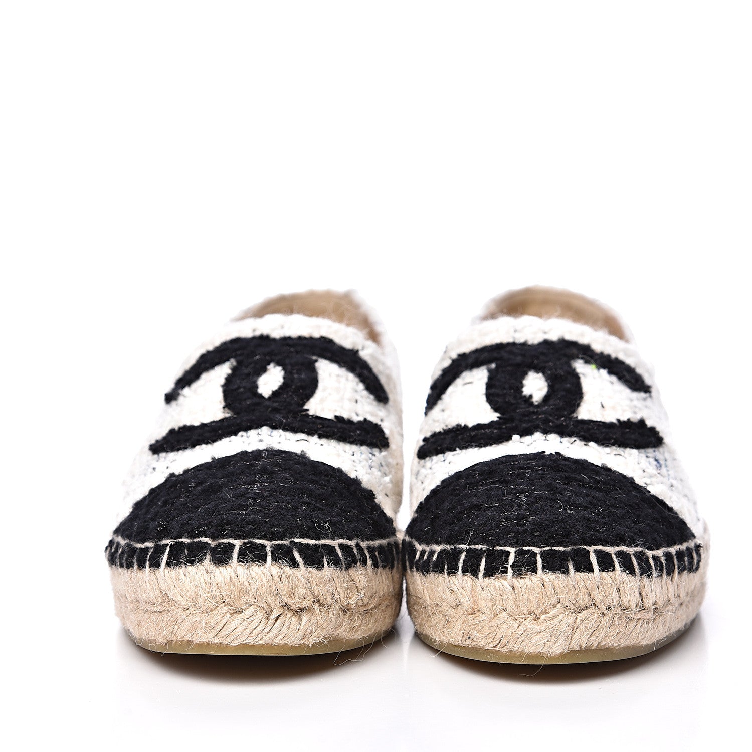 Chanel Tweed CC Espadrilles 41 Ecru White Blue Black 2 of 10