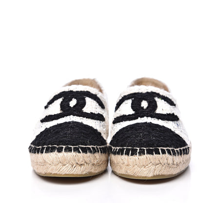 Chanel Tweed CC Espadrilles 41 Ecru White Blue Black 2 of 10