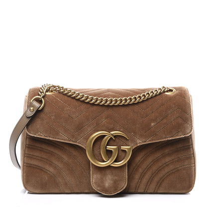 Gucci Velvet Matelasse Medium GG Marmont Shoulder Bag Taupe 1 of 10