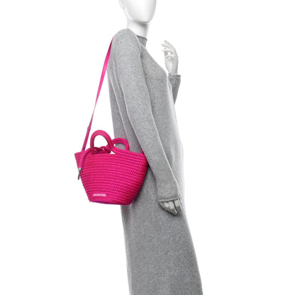 Balenciaga Nylon Lambskin Woven Small Ibiza Basket With Strap Lipstick Pink 2 of 10
