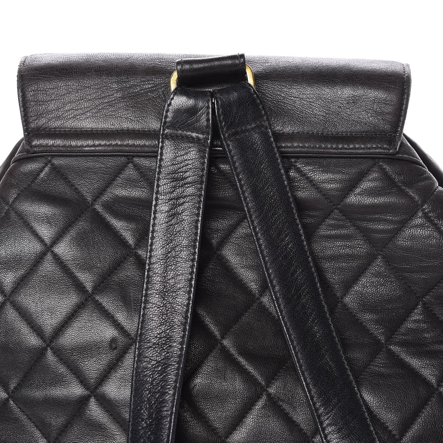 Lambskin Quilted Drawstring Backpack Black