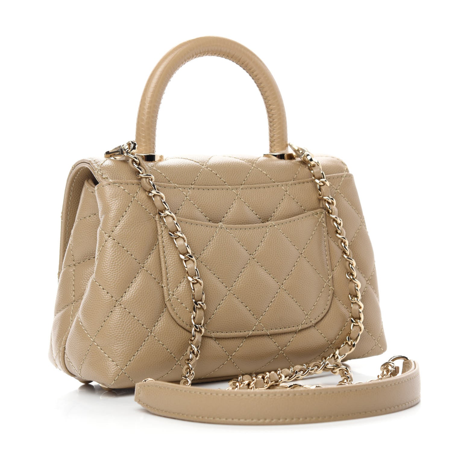 Chanel Caviar Lizard Embossed Quilted Extra Mini Coco Handle Flap Dark Beige 3 of 11