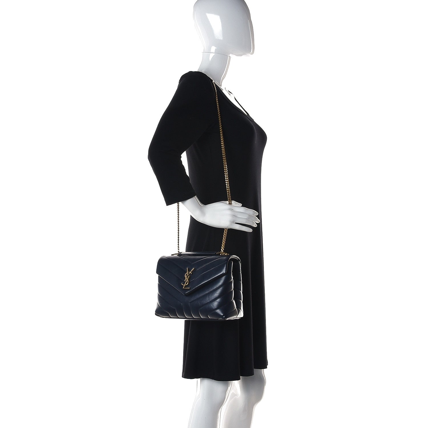 Saint Laurent Calfskin Y Quilted Monogram Small Loulou Chain Satchel Denim Brut 2 of 13