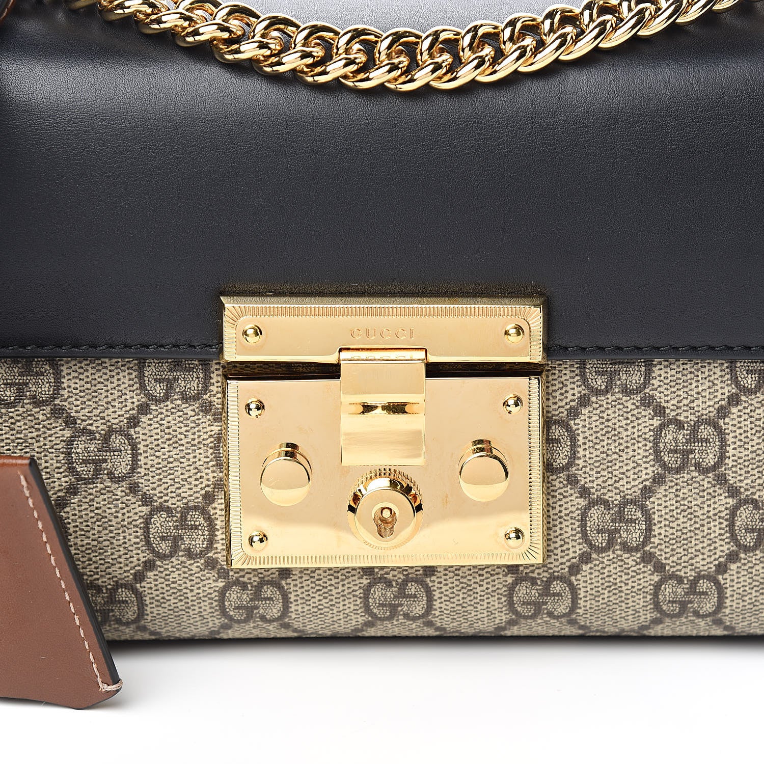 Gucci GG Supreme Monogram Calfskin Small Padlock Shoulder Bag Beige Black Cuir 10 of 10