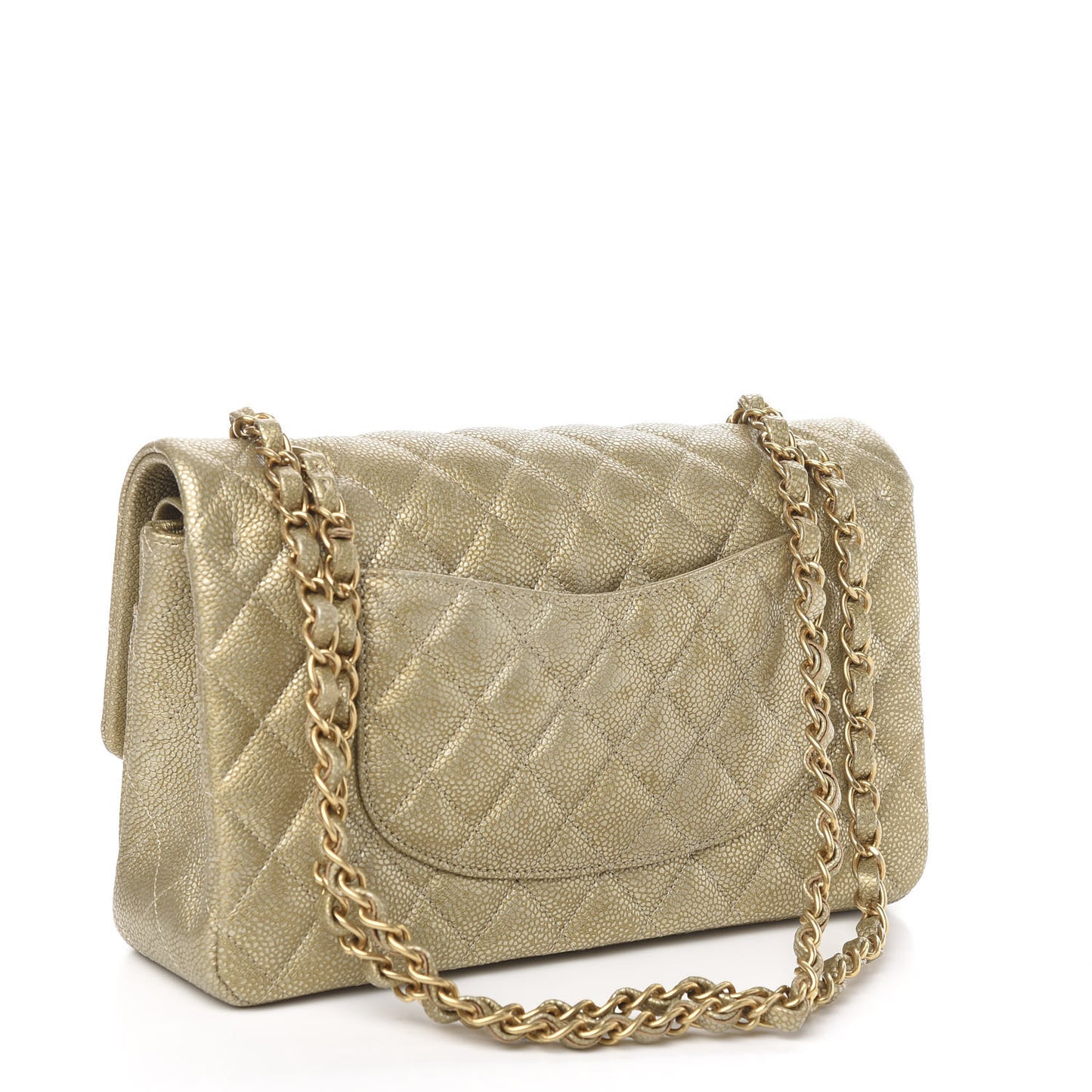 Metallic Caviar Quilted Medium Double Flap Gold