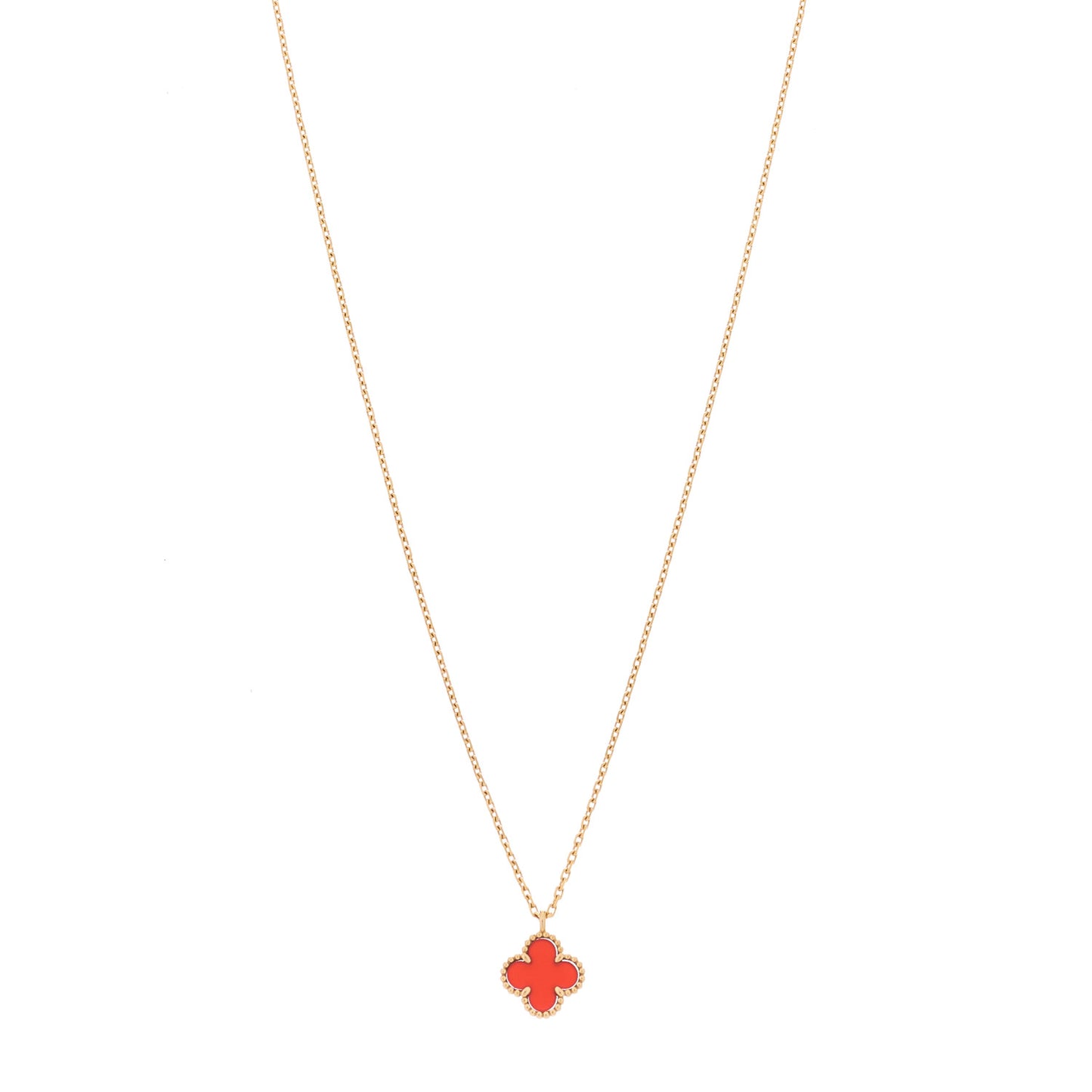 18K Rose Gold Carnelian Sweet Alhambra Pendant Necklace
