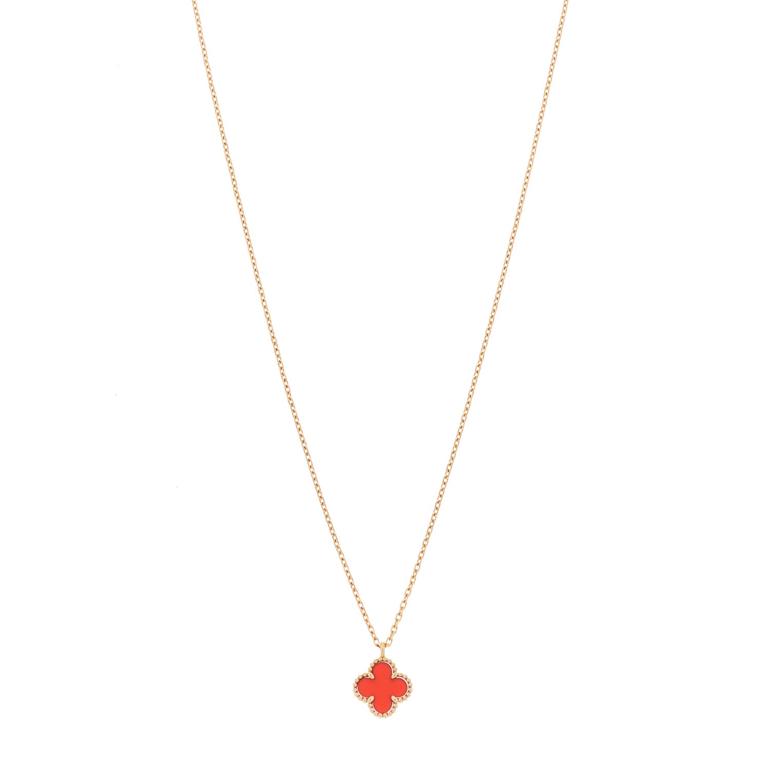 Van Cleef & Arpels 18K Rose Gold Carnelian Sweet Alhambra Pendant Necklace 1 of 7