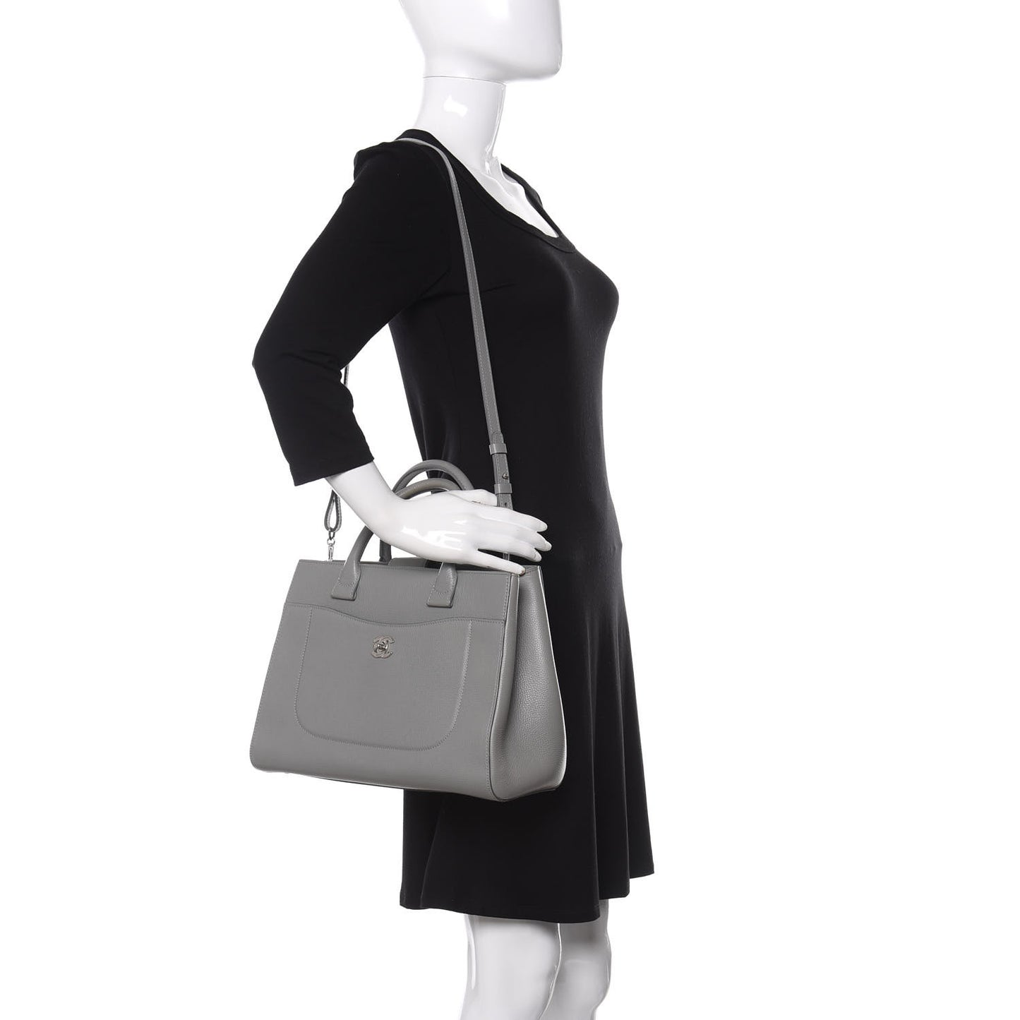 Grained Calfskin Small Neo Executive Shopper Tote Grey